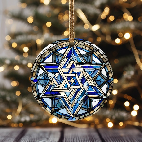 Happy Hanukkah Ornament 2023, Gift Idea, Jewish, Hebrew Holiday, Israel, Ceramic Ornament, Jewish Star