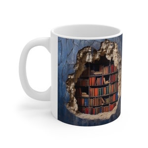 Gepersonaliseerde boeken met 3D-effect boeken keramische mokken, boekenplanken met gaten van 11 oz, boekenliefhebbers, koffiemok, cadeau voor lezers, cadeau boekenwurm, bibliothecaris afbeelding 3