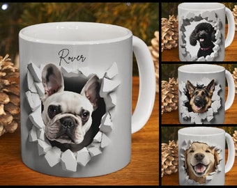 Effet 3D personnalisé Dog Breakout, Mug en céramique chiot personnalisé, Mug avec nom d'animal de compagnie, Mug à café, nouveau chiot, cadeau pour amoureux des chiens, cadeau pour animal de compagnie,