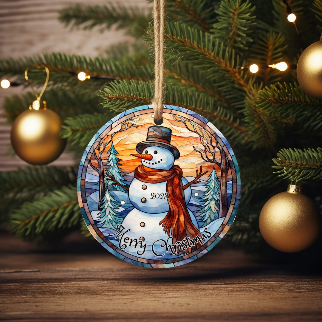 Stained Glass Look Snowman Ceramic 2024 Ornament, Christmas Keepsake ...