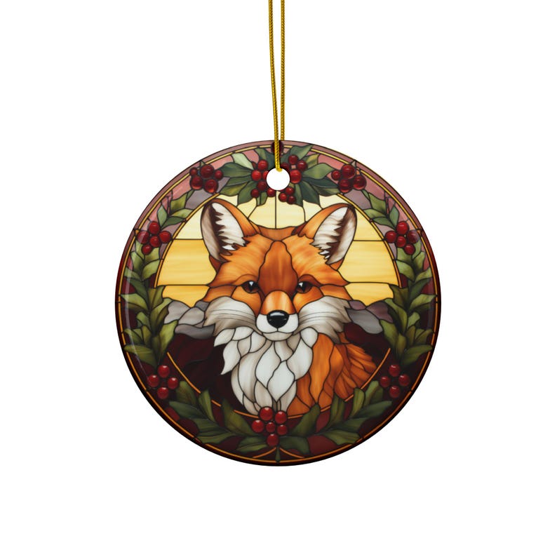 Beautiful Fox, Imitation Stained Glass Christmas Ornament, Animal Lover, Keepsake Gift Idea, Cute Majestic Fox Animal Gift image 4