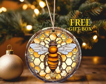 Stained Glass Imitation, Christmas Bee, Honeycomb, 2024 Ceramic Ornament, Christmas Keepsake, Christmas Gift, Elegant Traditional Ornament