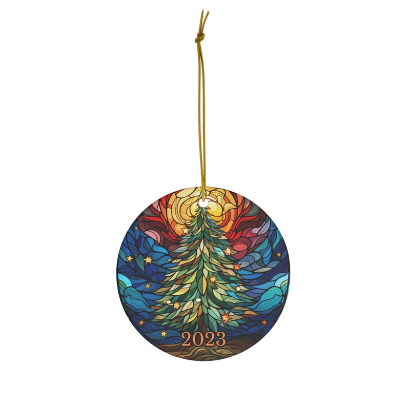 Adorno navideño de cerámica con imitación de árbol de Navidad de vitrales (año 2025), recuerdo navideño, regalo de Navidad, árbol precioso, elegante adorno navideño. imagen 4