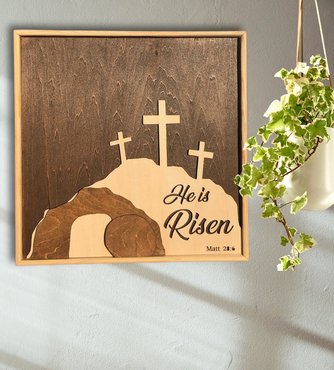 He is Risen Handmade Wooden Home Decor, Easter Christian Wall Art ...