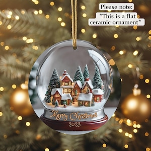 Snow Globe Imitation Christmas Ornament Merry Christmas Traditional Holiday Keepsake Gift Idea Heirloom Gift Snowy Christmas Village Picture
