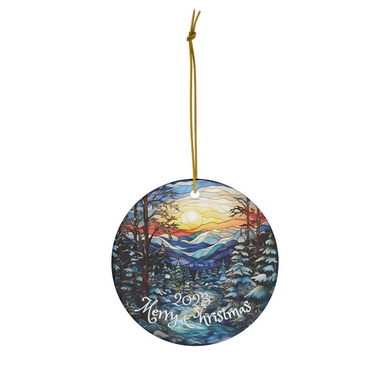 Stained Glass Imitation, Beautiful Scenic Winter Mountains, Image on Ceramic Christmas Ornament 2024, Keepsake Christmas Gift, Traditional, image 6