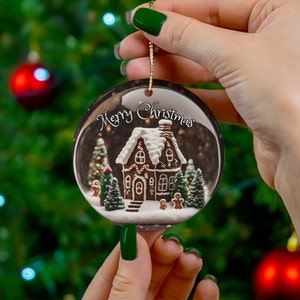Merry Christmas Lebkuchen-Haus-Schneekugel 2024 Keramikverzierung Traditionelle Feiertags-Andenken-Weihnachtsgeschenk-Idee-Erbstück vorhanden Verschneit Bild 10