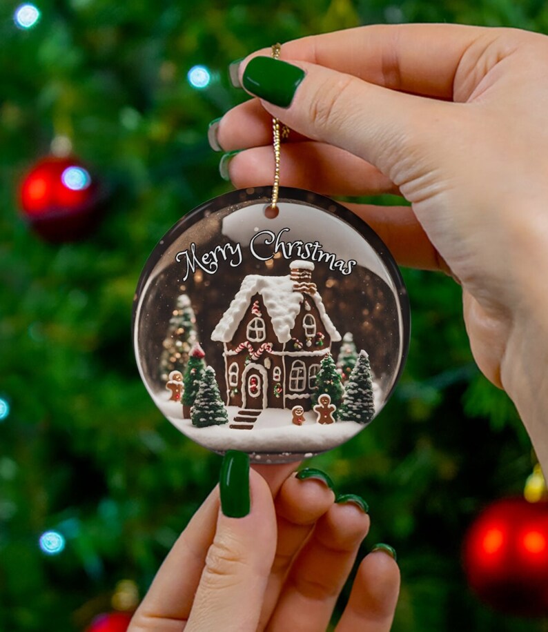 Merry Christmas Lebkuchen-Haus-Schneekugel 2024 Keramikverzierung Traditionelle Feiertags-Andenken-Weihnachtsgeschenk-Idee-Erbstück vorhanden Verschneit Bild 10