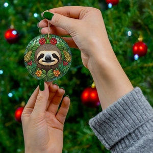 Adorable Personalized Sloth Ceramic Christmas Ornament 2024 Cute Sloth Lover Gift Idea Keepsake Traditional Heirloom Gift for Friend Decor image 7