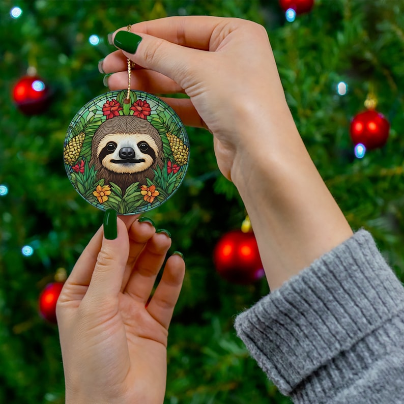Adorable Personalized Sloth Ceramic Christmas Ornament 2024 Cute Sloth Lover Gift Idea Keepsake Traditional Heirloom Gift for Friend Decor image 7