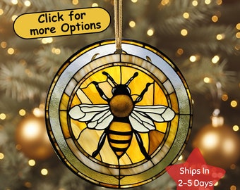 Bee Stained Glass Imitation, Christmas Bee 2023 Ceramic or Glass Ornament, Christmas Keepsake, Elegant Traditional Bee Gift, Honey Bee