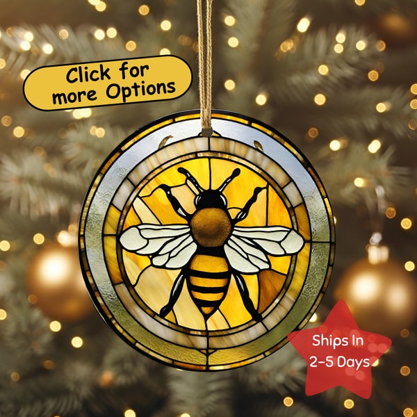 Bee Stained Glass Imitation, Christmas Bee 2023 Ceramic or Glass Ornament, Christmas Keepsake, Elegant Traditional Bee Gift, Honey Bee