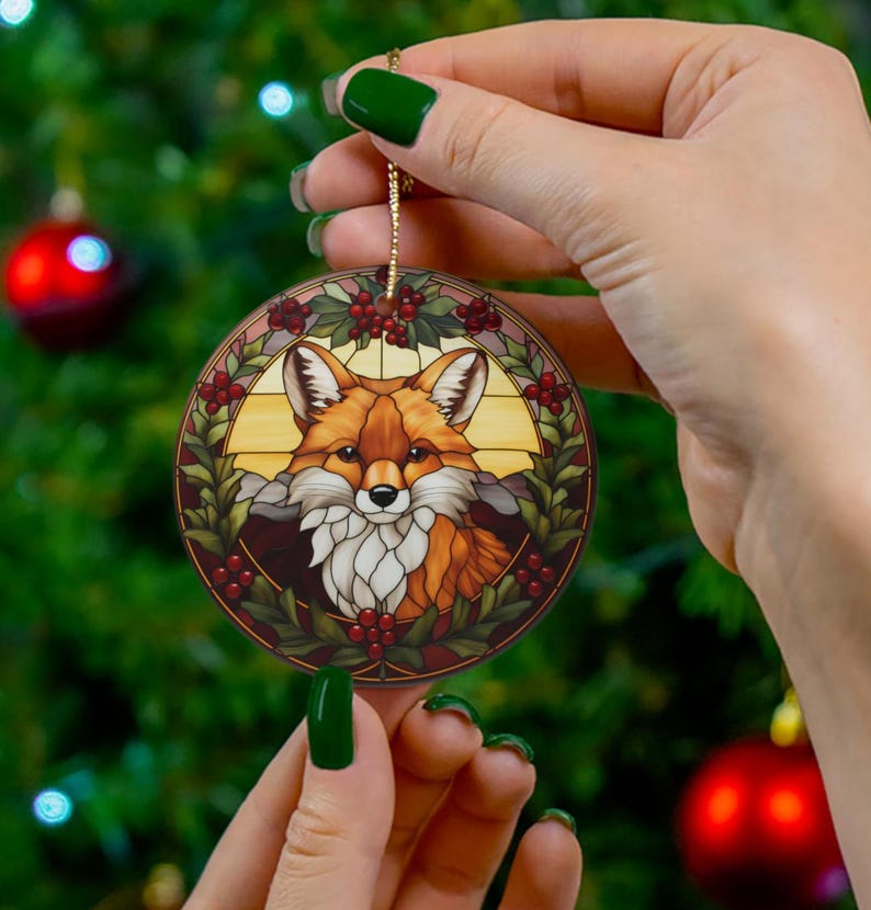 Beautiful Fox, Imitation Stained Glass Christmas Ornament, Animal Lover, Keepsake Gift Idea, Cute Majestic Fox Animal Gift image 6