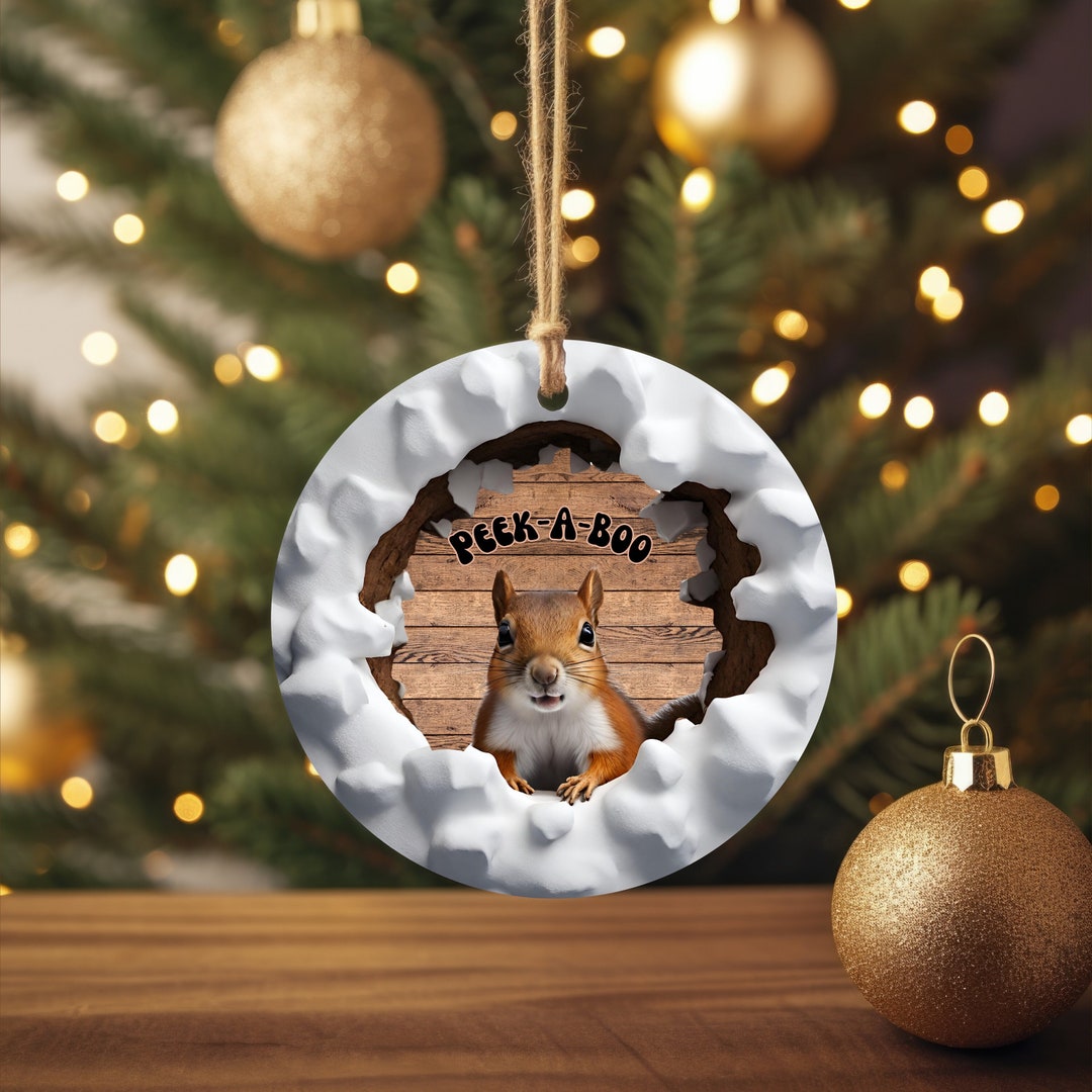 Squirrel Boo Cute Personalized Peek-a-boo Squirrel Ceramic Ornament Christmas Gift ...