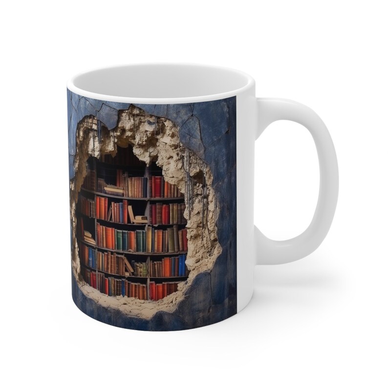 Gepersonaliseerde boeken met 3D-effect boeken keramische mokken, boekenplanken met gaten van 11 oz, boekenliefhebbers, koffiemok, cadeau voor lezers, cadeau boekenwurm, bibliothecaris afbeelding 4