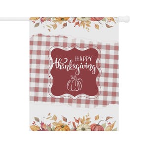 Niedliche Happy Thanksgiving-Flagge, karierte Blumenherbst-Yard-Flagge, klassische Herbstdekoration, Bauernhaus-Ernte im Freien Home Banner rustikales Feiertagshaus Bild 6