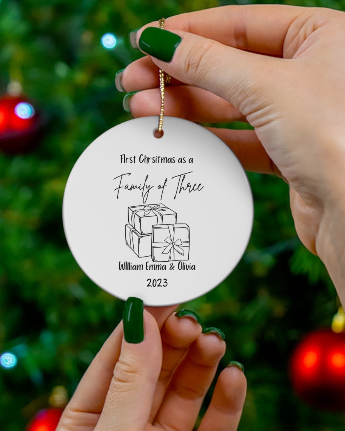 Our First Christmas As Family Of Three 2024 Ornament - Ceramic Keepsake For New Parents With Gift Box