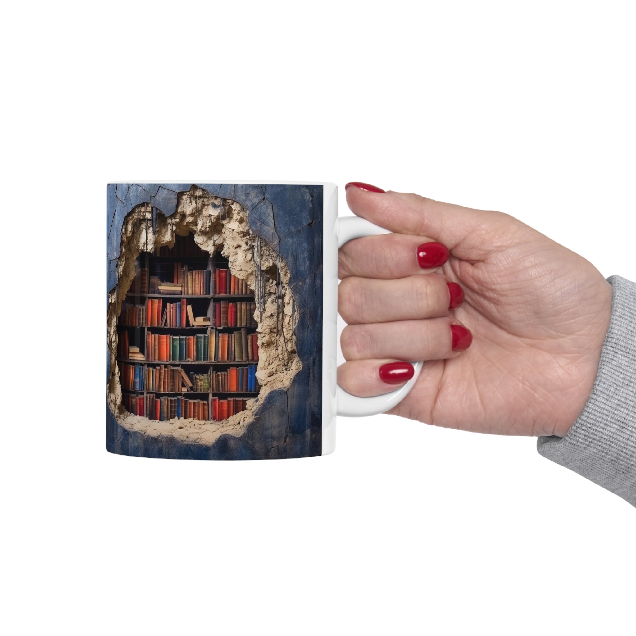 Gepersonaliseerde boeken met 3D-effect boeken keramische mokken, boekenplanken met gaten van 11 oz, boekenliefhebbers, koffiemok, cadeau voor lezers, cadeau boekenwurm, bibliothecaris afbeelding 9