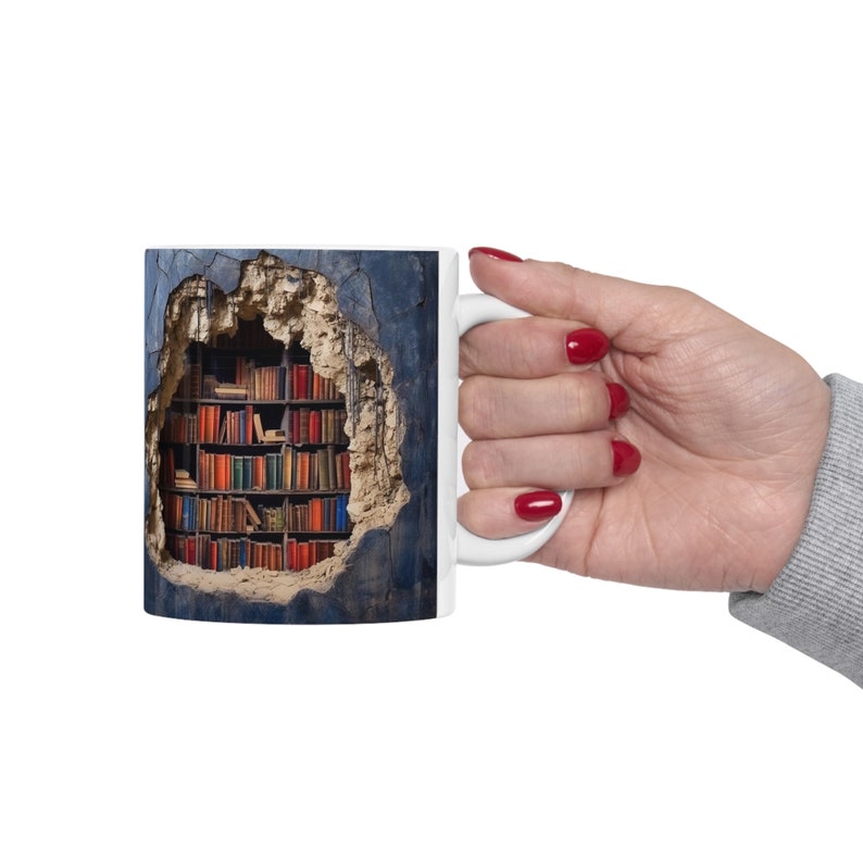 Gepersonaliseerde boeken met 3D-effect boeken keramische mokken, boekenplanken met gaten van 11 oz, boekenliefhebbers, koffiemok, cadeau voor lezers, cadeau boekenwurm, bibliothecaris afbeelding 9