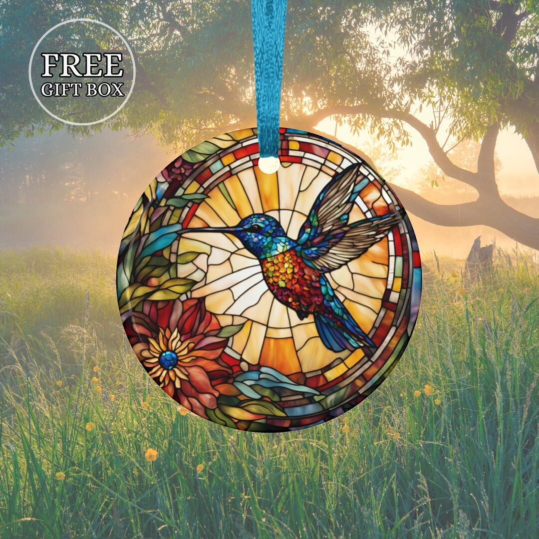 Hummingbird Stained Glass Imitation Personalized Ceramic Ornament ...