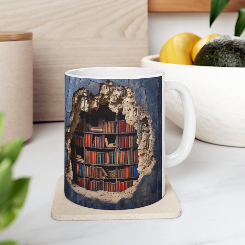 Gepersonaliseerde boeken met 3D-effect boeken keramische mokken, boekenplanken met gaten van 11 oz, boekenliefhebbers, koffiemok, cadeau voor lezers, cadeau boekenwurm, bibliothecaris afbeelding 6