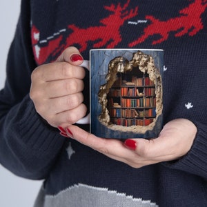 Gepersonaliseerde boeken met 3D-effect boeken keramische mokken, boekenplanken met gaten van 11 oz, boekenliefhebbers, koffiemok, cadeau voor lezers, cadeau boekenwurm, bibliothecaris afbeelding 8