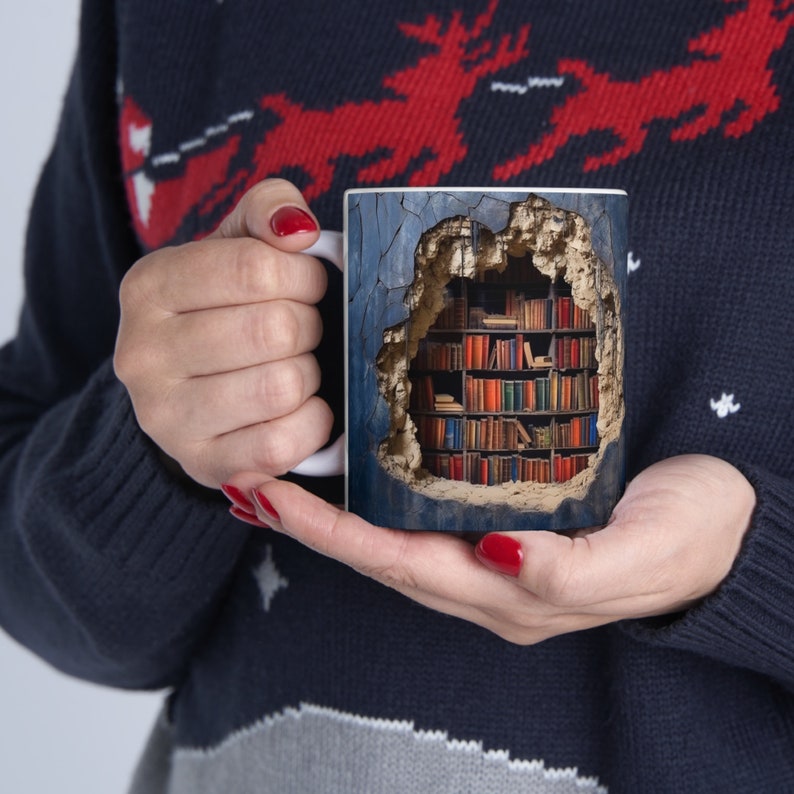 Gepersonaliseerde boeken met 3D-effect boeken keramische mokken, boekenplanken met gaten van 11 oz, boekenliefhebbers, koffiemok, cadeau voor lezers, cadeau boekenwurm, bibliothecaris afbeelding 8