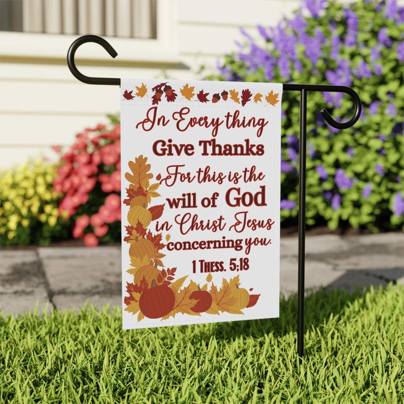 In Everything Give Thanks Autumn Scripture Yard Flag, Fall Decor, Church Sign, Thanksgiving Flag, Harvest Festival Decor Pumpkins Christian image 6