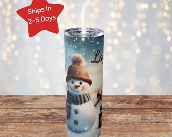 Pupazzo di neve personalizzato, adorabile, bicchiere magro da 20 once, bicchiere con nome personalizzato, idea regalo, regalo speciale, bicchiere invernale, neve 2023, bicchiere 3D