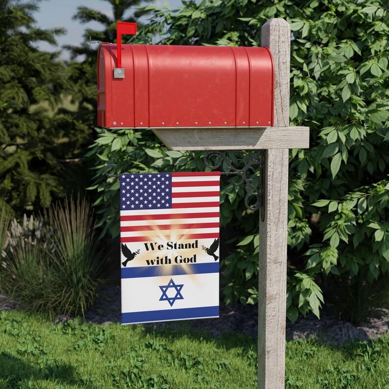 We Stand with God, Christian Flag, America Stands with Israel Garden Flag, Israel Support, American Flag, Israeli Flag, Jewish, God, Israel, image 3