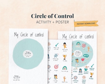 Circle of control worksheet for children age 5+, help kids with resilience, mindfulness and emotions, includes circle of control poster.