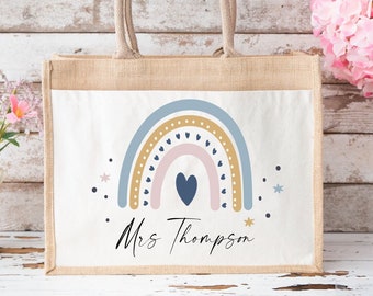 Personalised Teacher Jute Bag, Large Shopping Bag,Teacher Bag,Teacher Gifts, Custom Name Bag,Lunch Bag,Teacher Appreciation, Book Bag