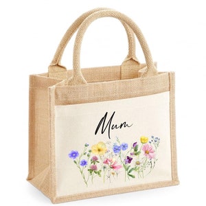 Sac en jute personnalisé,Petit et grand sac à provisions,Tasse,Ornement,Cadeau pour la fête des mères,Bonjour,Grand-mère,Grand-mère,Maman,Bonhomme,Sac-repas,Cadeau pour elle,À fleurs