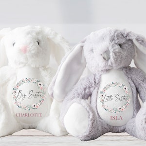Regali personalizzati per la sorella maggiore, coniglietto personalizzato, nascita di una bambina, peluche personalizzato, orsacchiotto personalizzato, regalo per il fratello, coniglietto