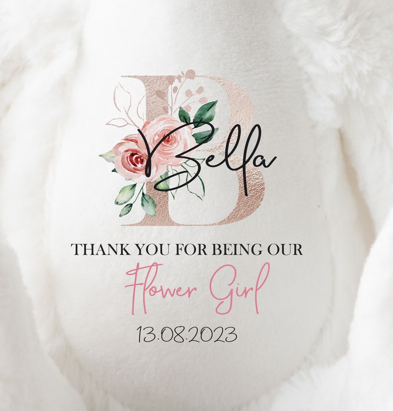 Flower Girl Gift,Personalised Flower Girl Teddy,Wedding Gift,Flower Girl Proposal Gift,Thank You For Being Our Flower Girl,Bridesmaid Gift image 2