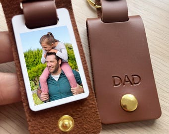 Personalised Dad Photo Keyring,Photo Gift,Leather Photograph Keychain,Christmas Birthday Father's Day Gift For Him, Present For Dad,Daddy