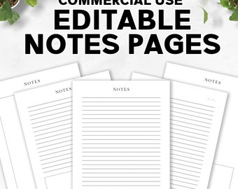 Commercial Use Notes Pages Template, Canva Printable Stationery Template, Editable Printable Lined Pages, Canva Templates, PLR, Lined Pages