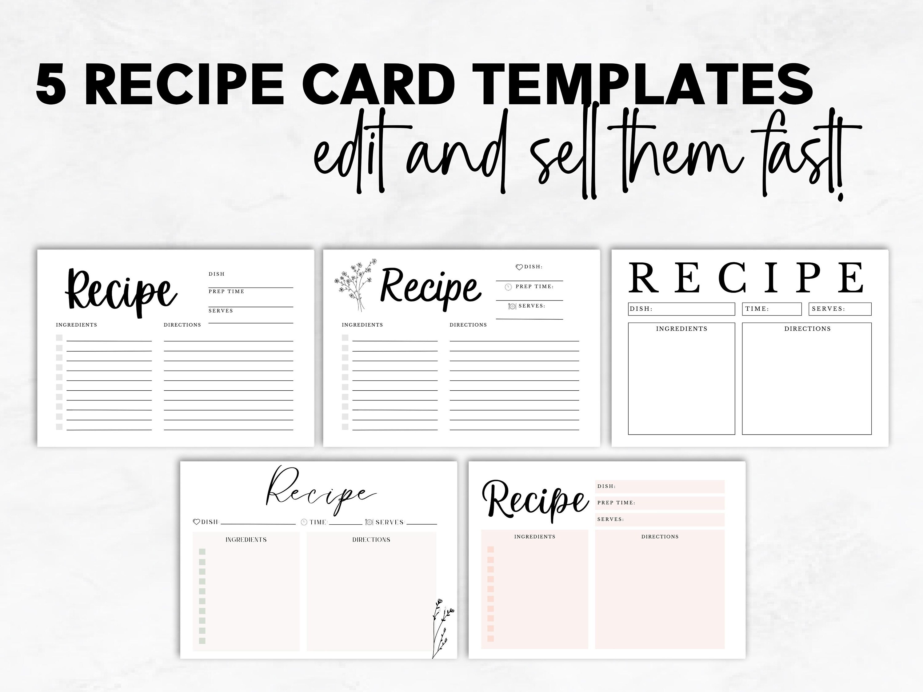 Editable Recipe Card Template Commercial Use PLR Recipe Card Etsy