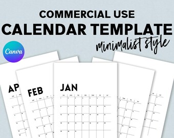 May include: Four printable calendar pages in a minimalist style. The months shown are January, February, April, and a blank page. The text "COMMERCIAL USE CALENDAR TEMPLATE minimalist style" is at the top of the image.