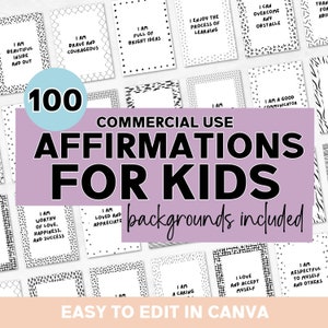Affirmationen für Kinder kommerzielle Nutzung, PLR, Canva Vorlage, druckbare positive Affirmationskarten für Kinder, bearbeitbare Kinder Affirmationskarten