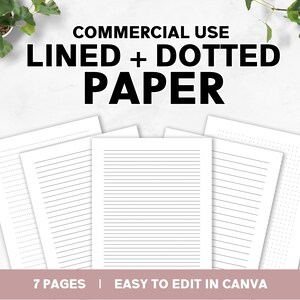 Modello di pagine a righe per uso commerciale, modello di cancelleria stampabile Canva, pagine a righe stampabili modificabili, modelli Canva, PLR, pagine punteggiate