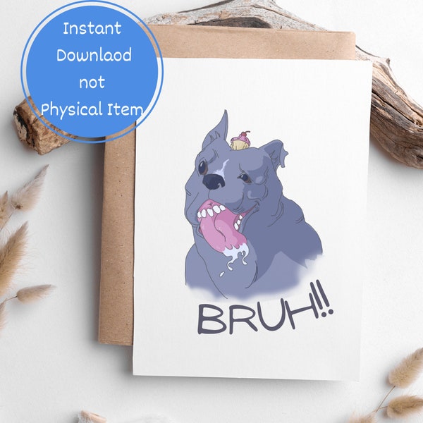 Funny Bruh Bulldog Congratulations Greeting Printable Card for Graduation or Achievement Card Funny Pit bull Digital Download Card