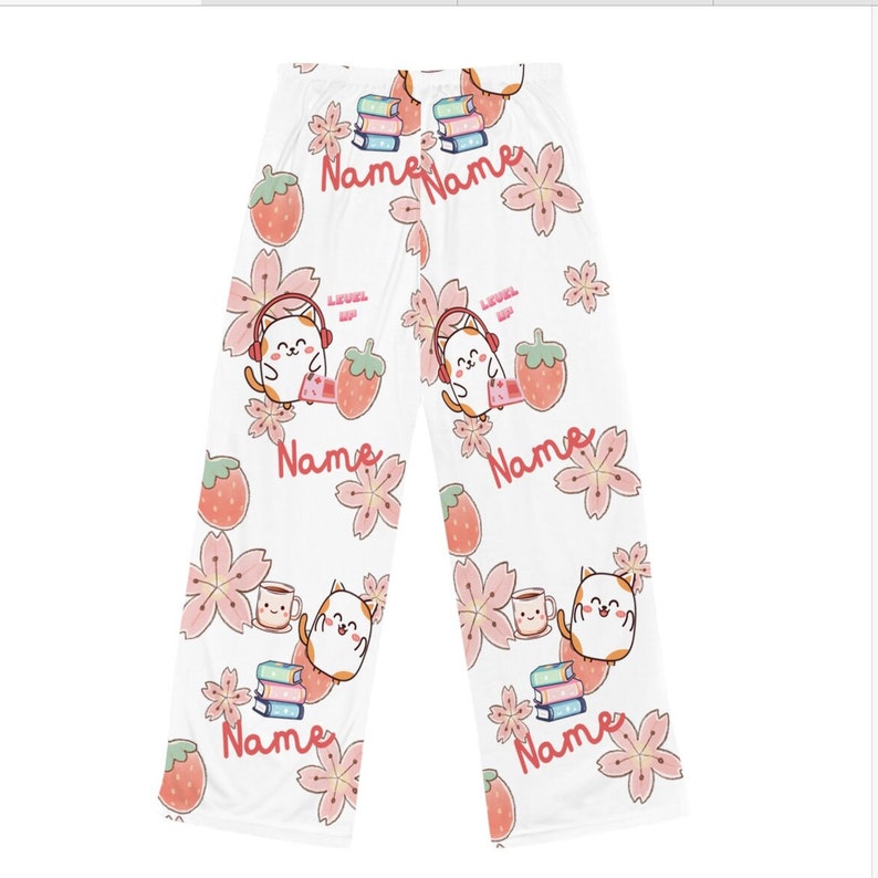 Kawaii Cute Pajama Pants Custom Name, Gamer Girl Kawaii Pjs, Gifts for Girls Cute Pajama Bottoms