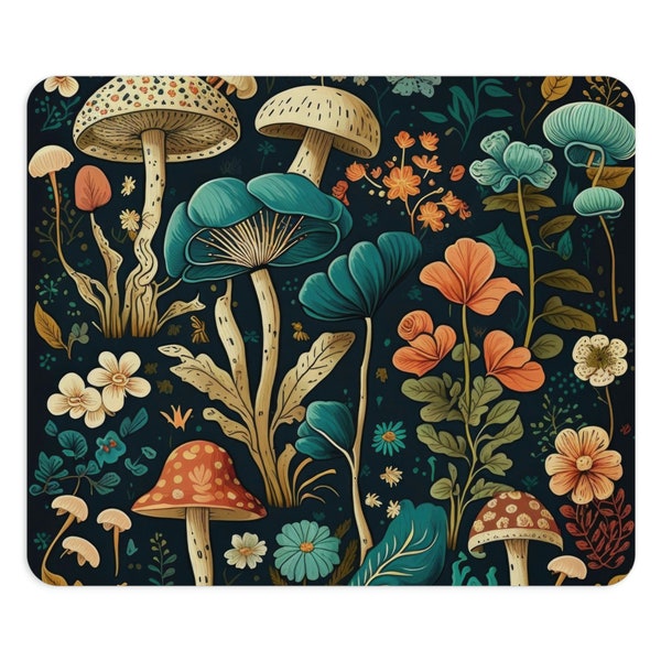 Vintage Mushroom Mouse Pad, Cottagecore Mousepad, Aesthetic Office Desk Decor, Forest Magic Nature, Retro Flowers, Mousepad Gift