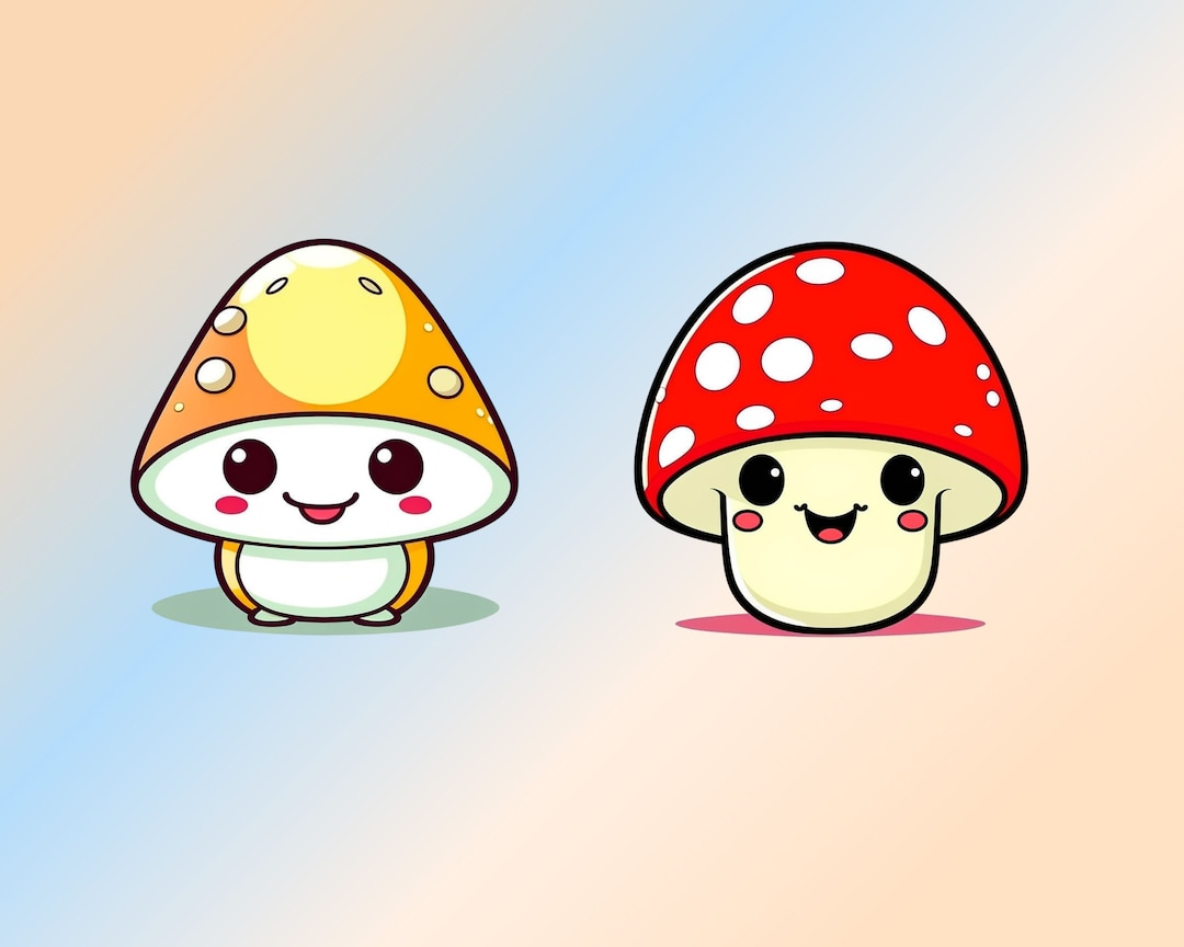 Cute Kawaii Mushrooms, Digital Download PNG
