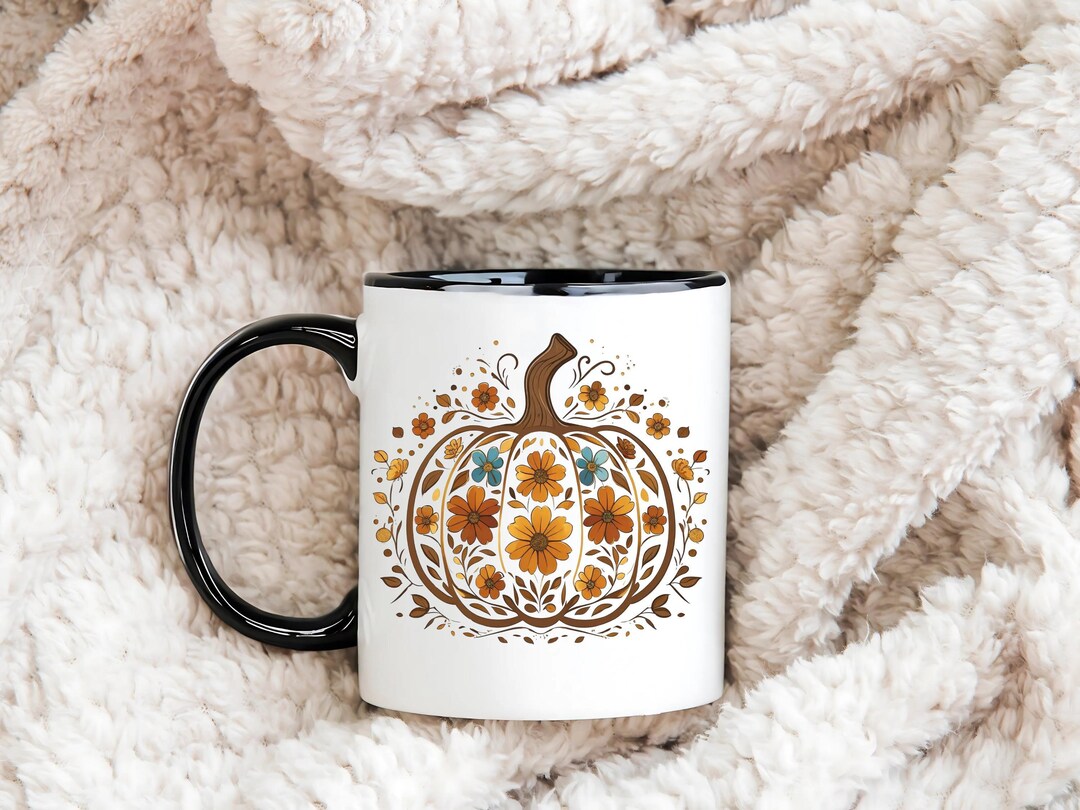 Pretty Fall Floral Pumpkin Mug, Autumn Boho Tea Mug, Vintage ...