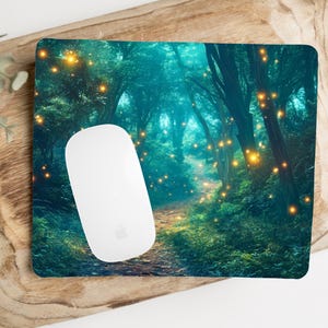 Forestcore Mouse Pad, Mystical Forest Fireflies Desk Mat, Nature Lover Gift, Gaming Accessories, Office Decor, Computer Mousepad