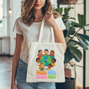 Cute Teacher Tote Bag, Gift for Teachers, Eco-Friendly Shopping Bag, Unique Teacher Gift, Earth Graphic Classroom Tote Bag