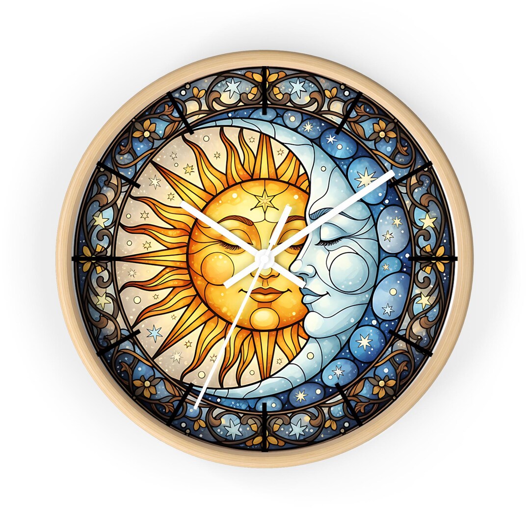 Sun and Moon Wall Clock, Celestial Boho Home Decor, Silent Non-ticking ...