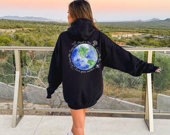 Sudadera con capucha del Día de la Tierra, sudadera acogedora, regalo para ella, sudadera con capucha gráfica del planeta acuarela, regalo de conciencia ecológica, camiseta de naturaleza ambiental